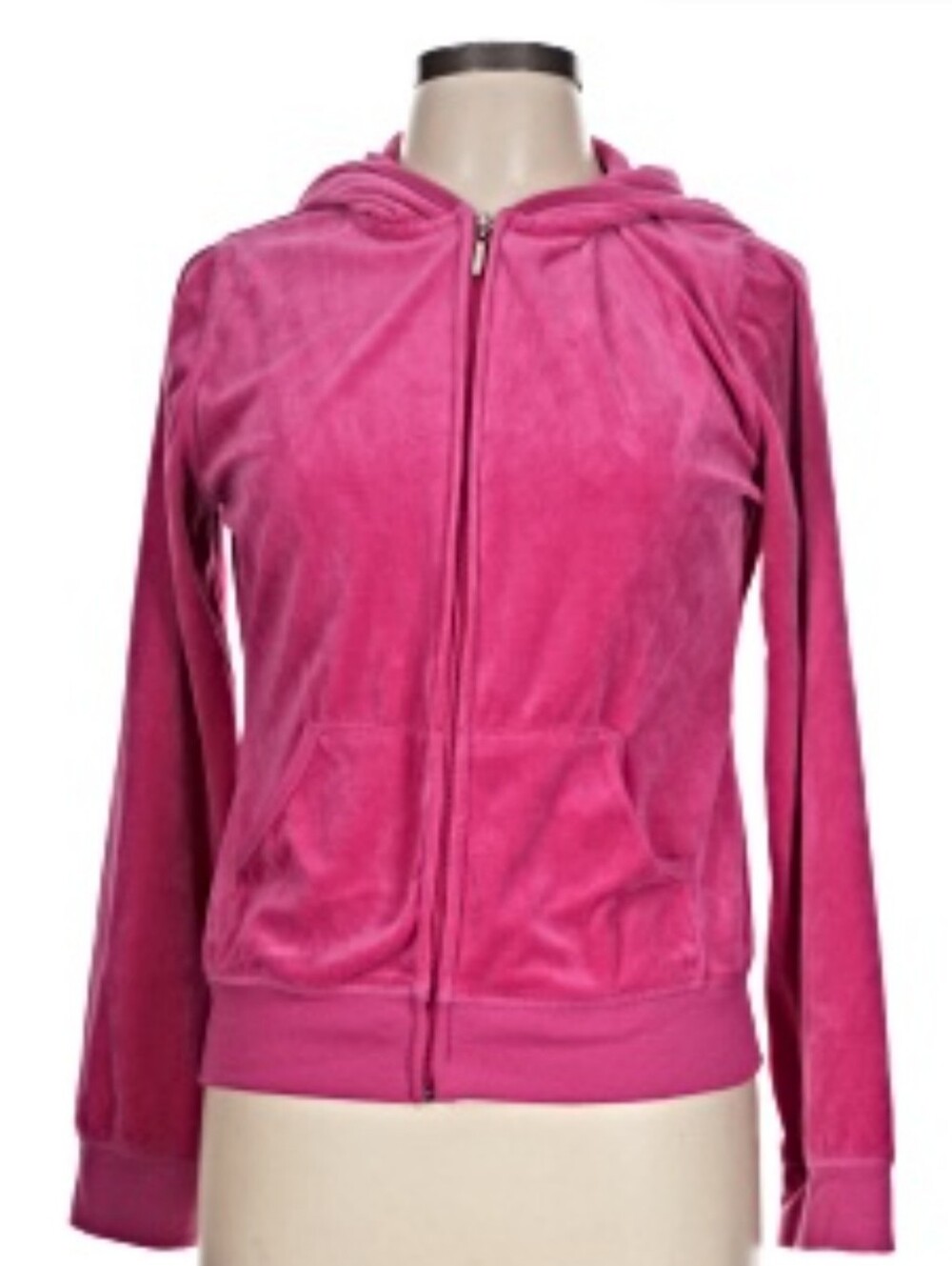 Beta House pink velour zip-up hoodie features a plush fabric and front pockets.